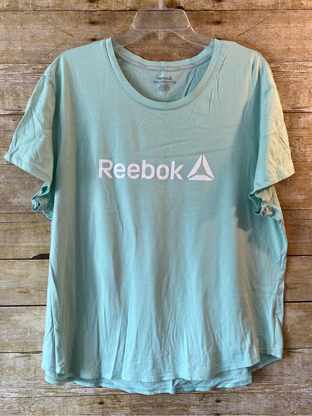 Reebok Women’s Identity Light Mint Aqua Logo Crew Neck Tee T-Shirt EUC Size XXXL